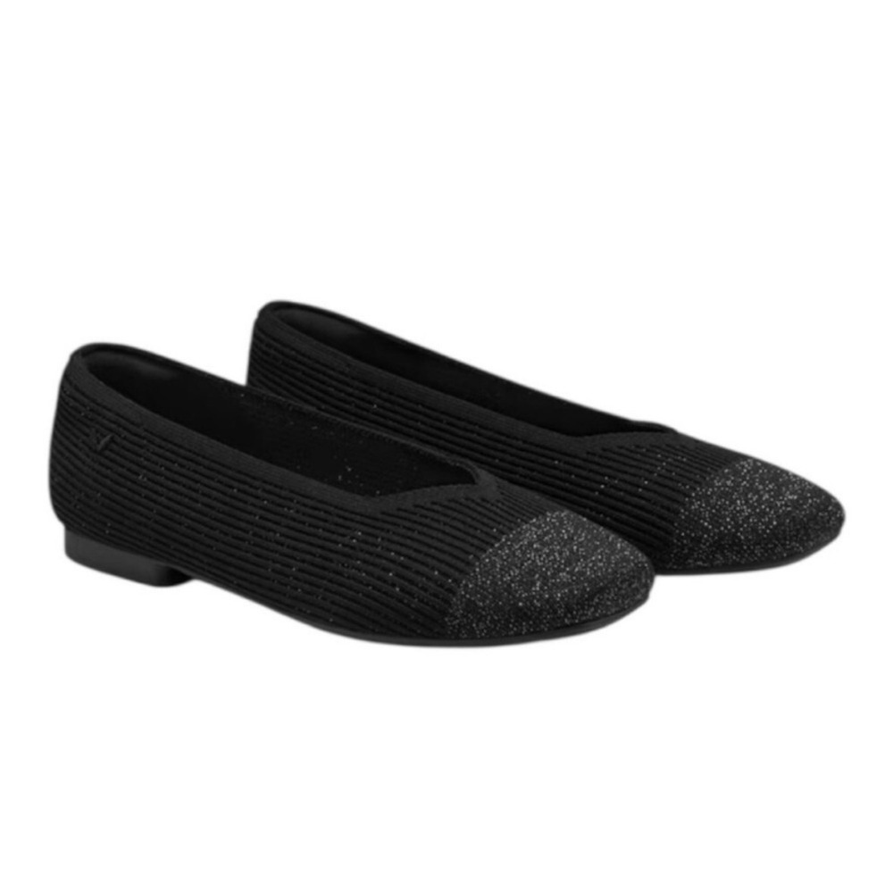 Vivaia Margot Black Ribbed Knit Square Toe Glitter Sparkle Flats Size 41 W